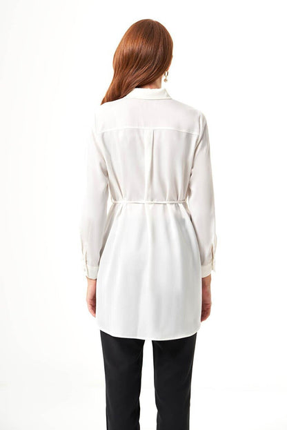 Satin Ecru Tunic with Pocket Detail