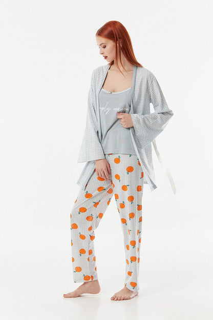 Gingham Patterned 3-Piece Pajama Set