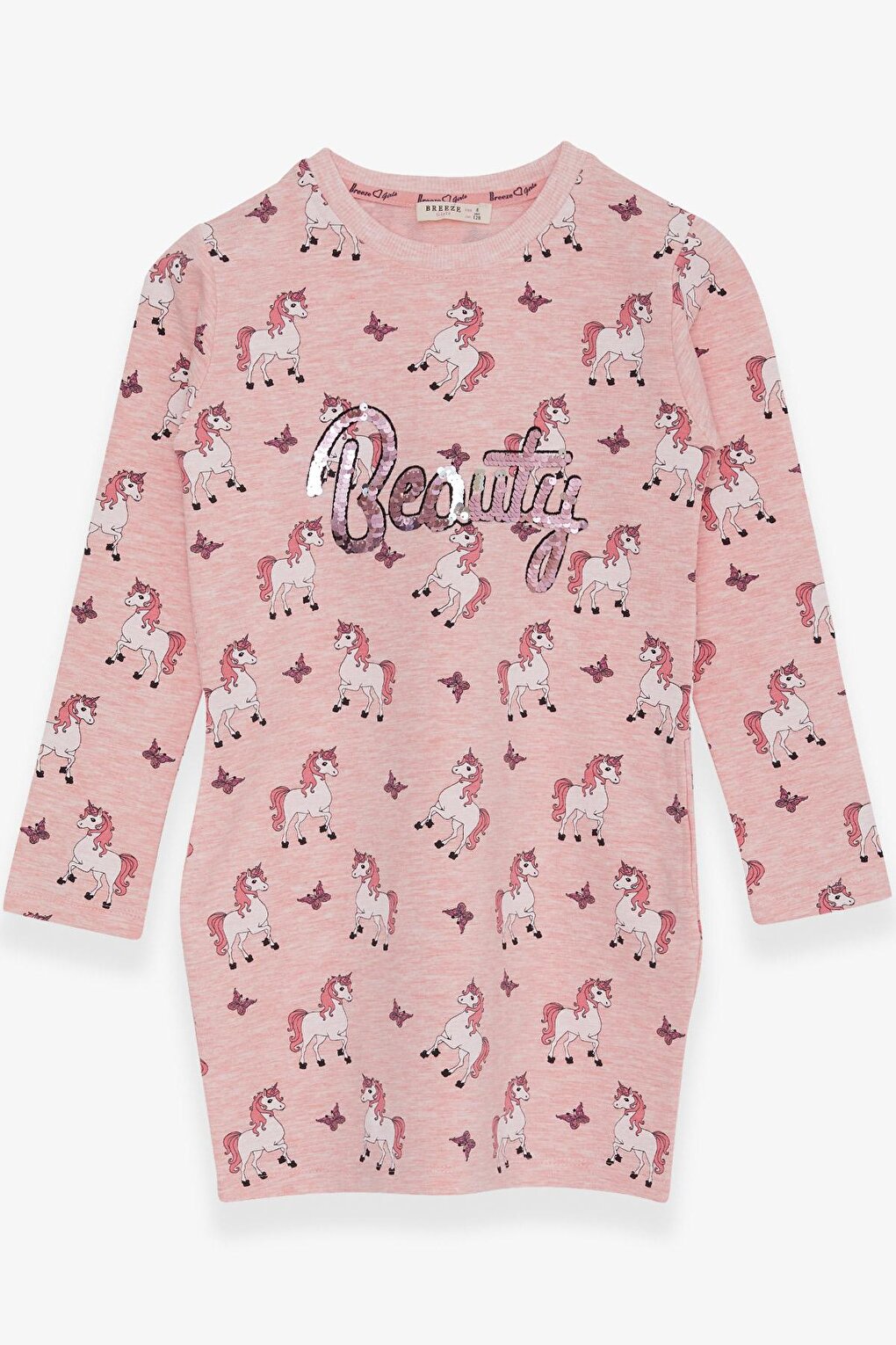 Girl's Tunic Unicorn Patterned Salmon Melange (Age 4)