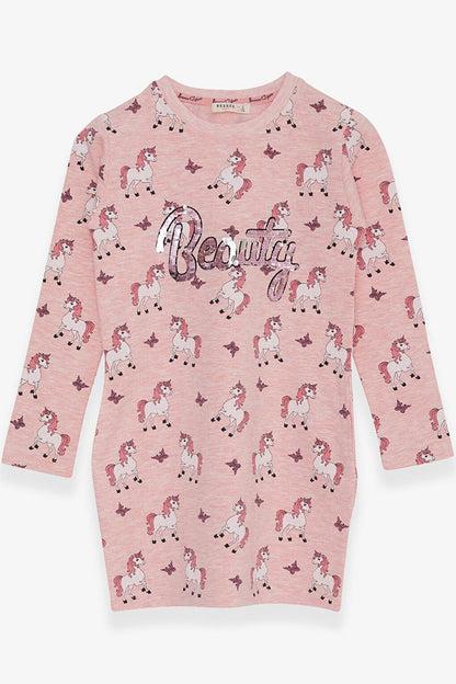 Girl's Tunic Unicorn Patterned Salmon Melange (Age 4)