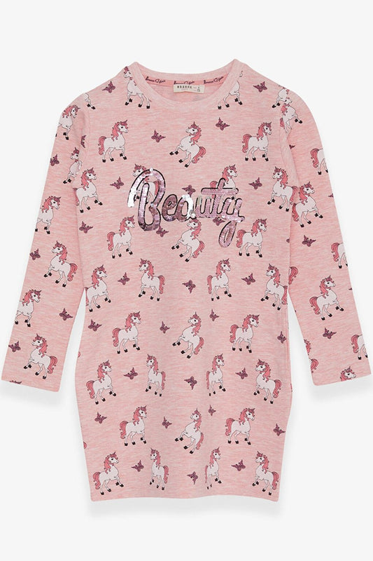 Girl's Tunic Unicorn Patterned Salmon Melange (Age 4)