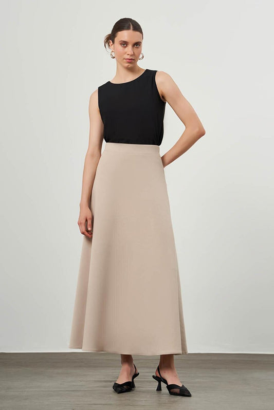 Flared Beige Skirt with Elastic Waist