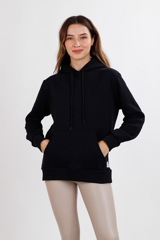 Women's Black Hooded Bag Pocket Oversize Sweat