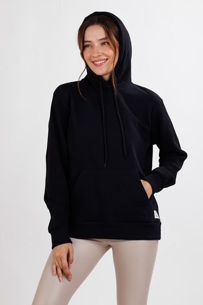 Women's Black Hooded Bag Pocket Oversize Sweat