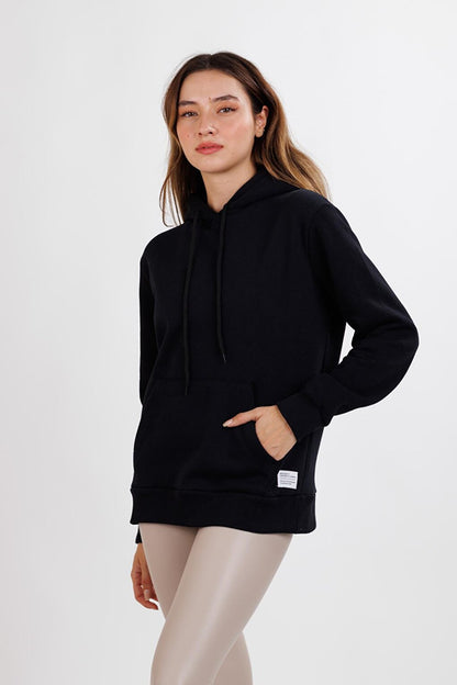 Women's Black Hooded Bag Pocket Oversize Sweat