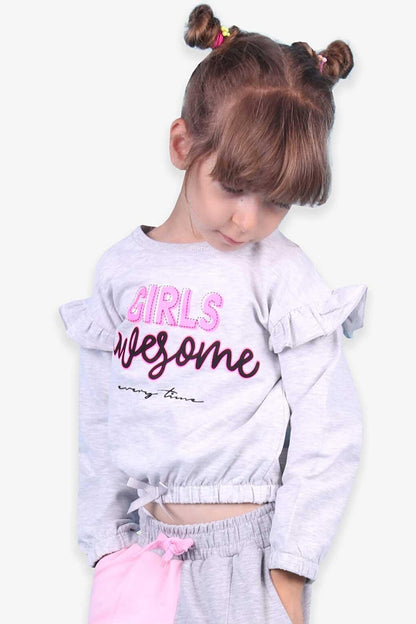 Girl's Sweatshirt Printed Ruffles Light Gray Melange (Age 3)