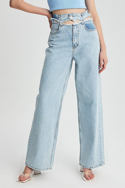 Women's High Waist Detailed Mom Jean Trousers