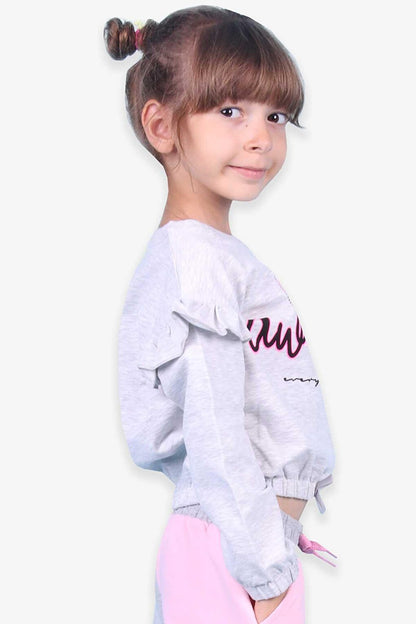 Girl's Sweatshirt Printed Ruffles Light Gray Melange (Age 3)