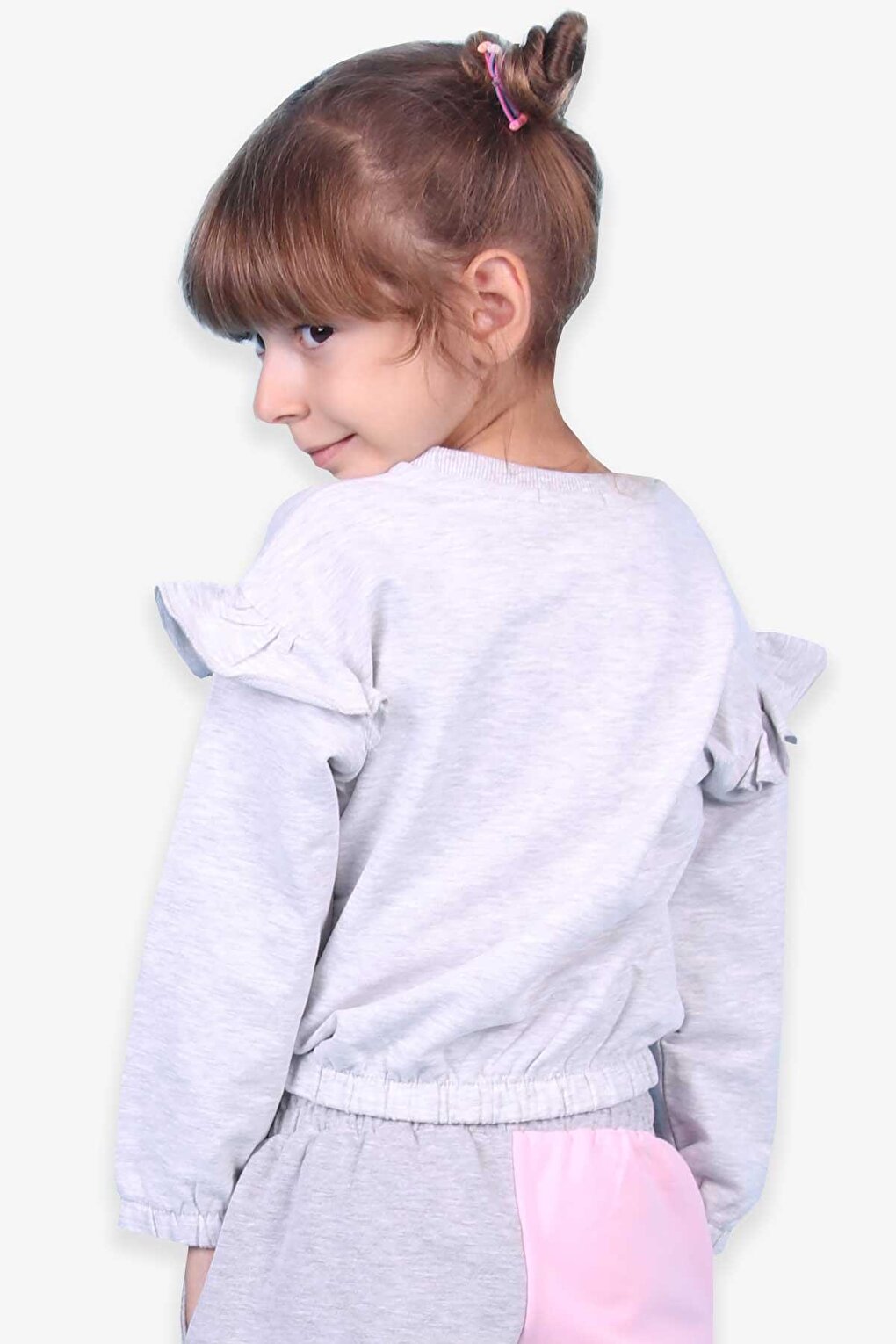 Girl's Sweatshirt Printed Ruffles Light Gray Melange (Age 3)