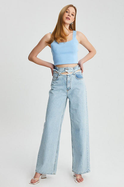 Women's High Waist Detailed Mom Jean Trousers