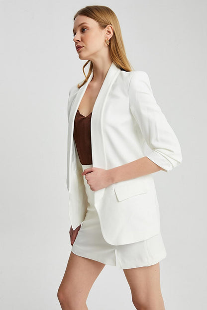 Blazer Jacket with Gathered Sleeves