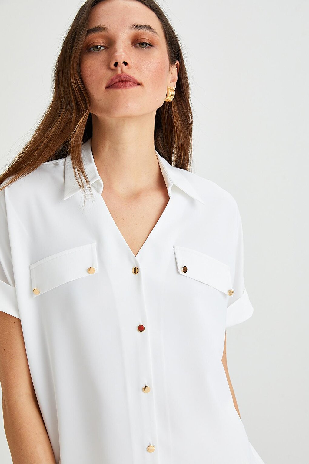 Women's Decorative Pocket Short Sleeve Epaulette Shirt