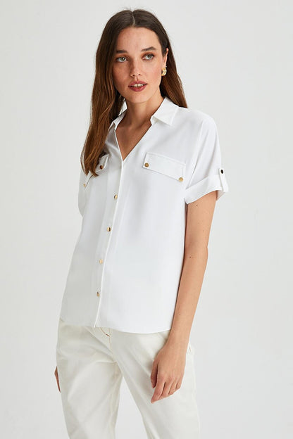 Women's Decorative Pocket Short Sleeve Epaulette Shirt