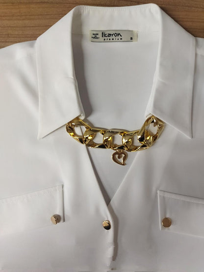 Women's Decorative Pocket Short Sleeve Epaulette Shirt