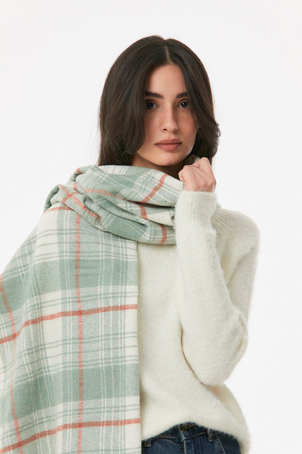 Plaid Patterned Soft Textured Shawl