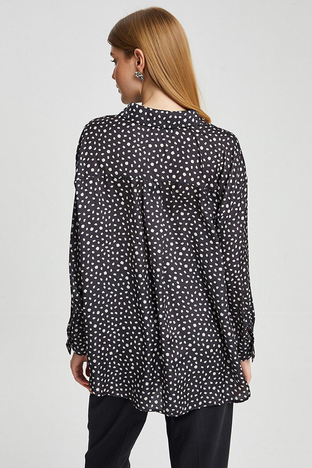 Women's Printed Long Sleeve Polka Dot Satin Shirt