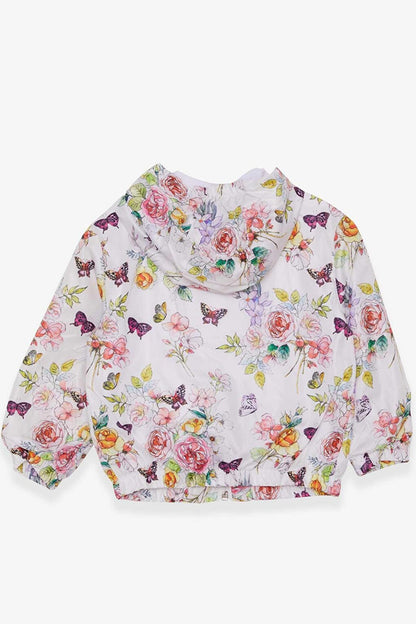 Girl's Raincoat Flower Patterned White (Age 1-3)