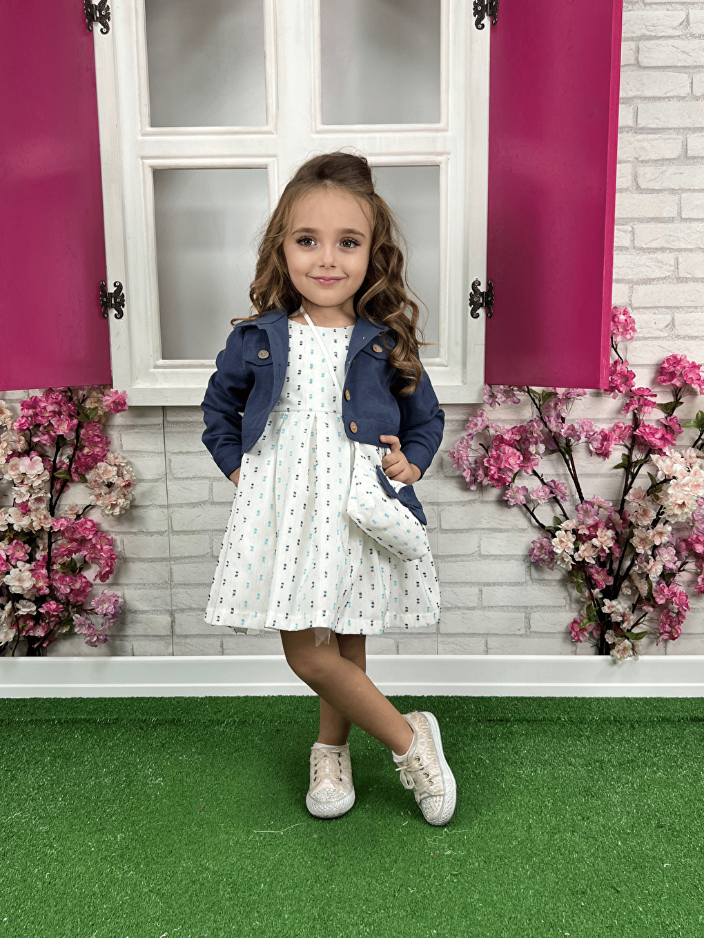 Crew Neck Sleeveless Girl's Dress, Jacket and Bag 3-Piece Set