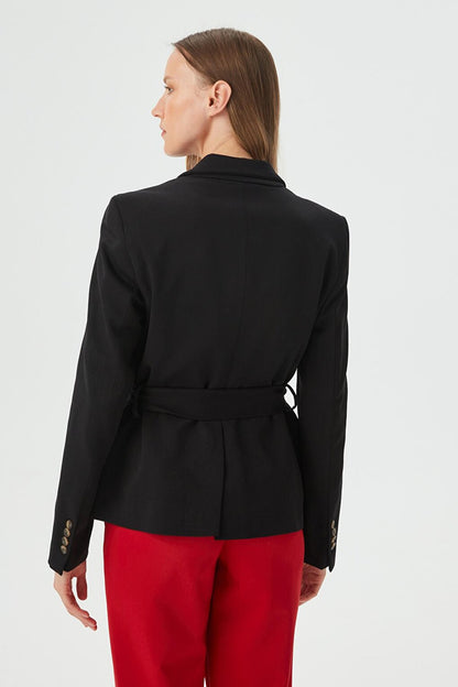 Women's Black Belt Detailed Blazer Jacket