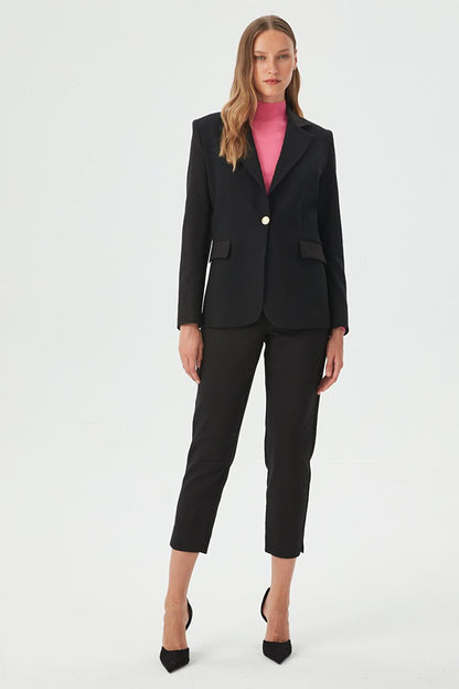 Women's Black Single Button Slim Fit Blazer Jacket