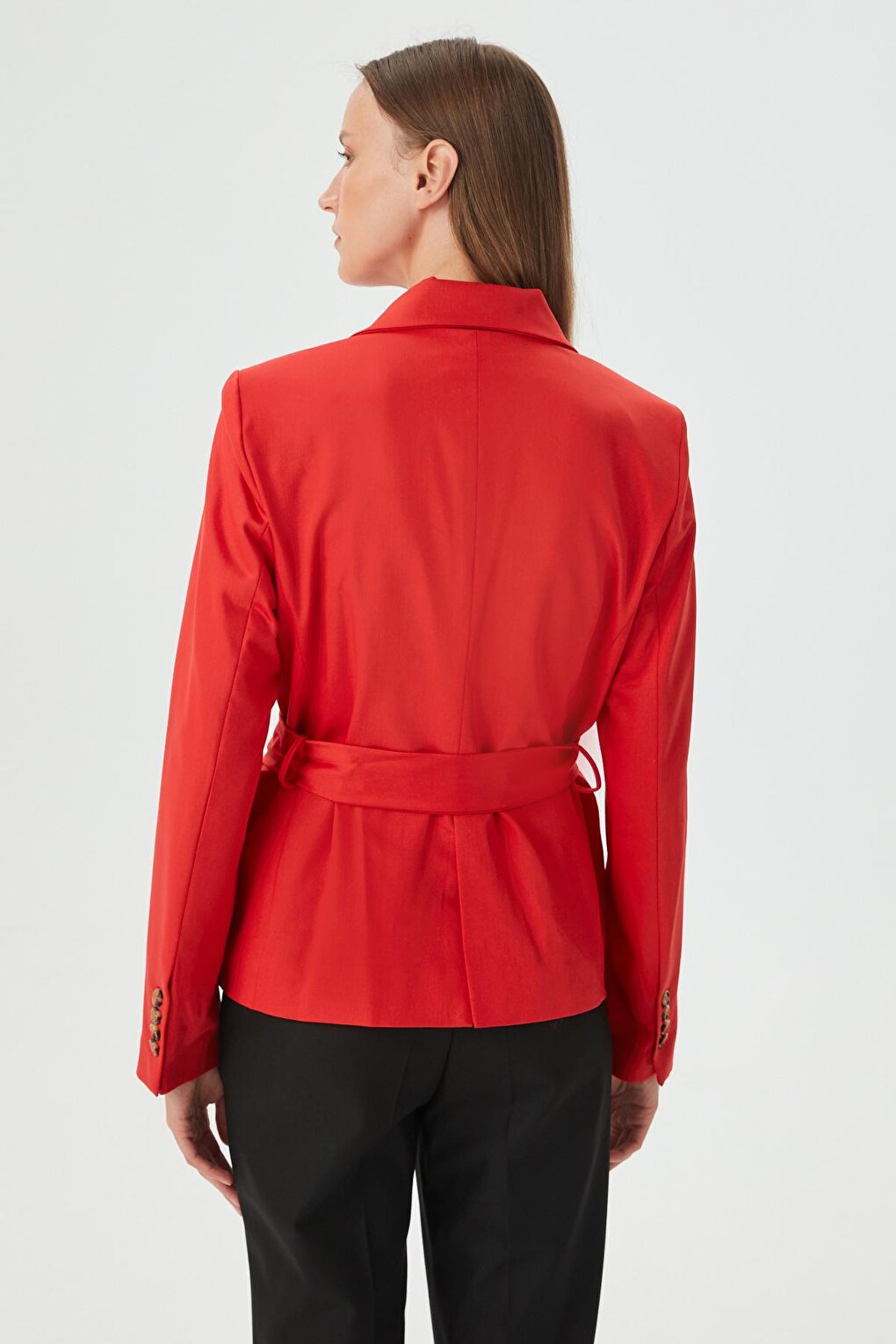 Women's Red Belt Detailed Slim Blazer Jacket