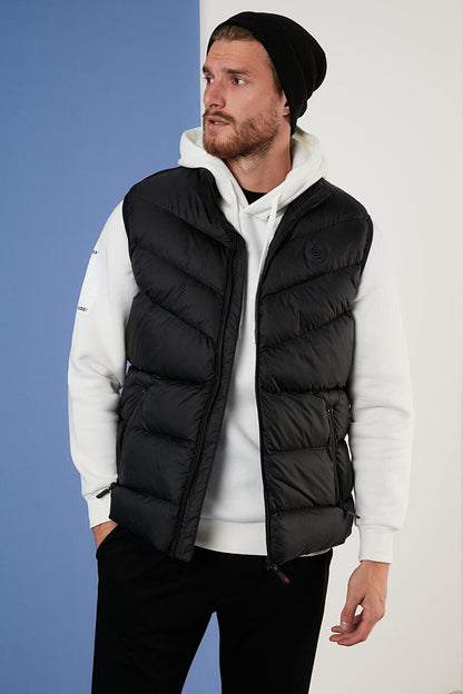 Slim Fit Stand Collar Pocket Puffer Vest 6274850