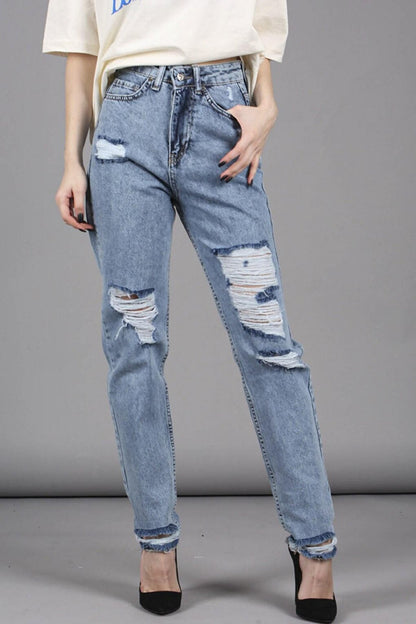 Blue Ripped Mom Jean MG1163