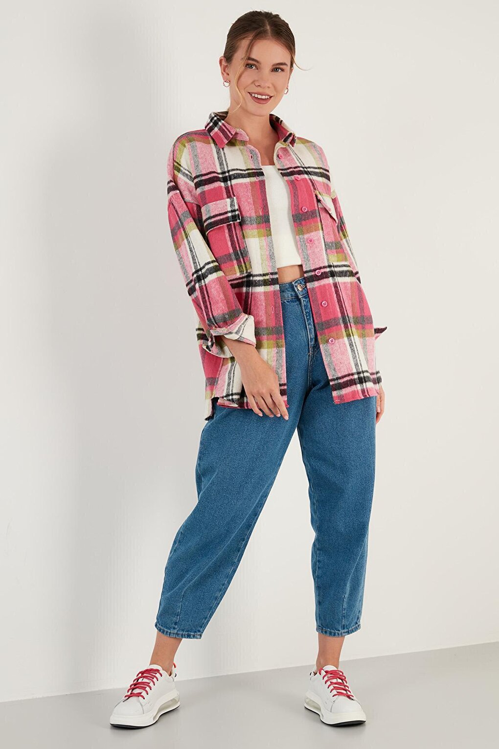 Plaid Oversize Double Pocket Winter Lumberjack Shirt 42190473