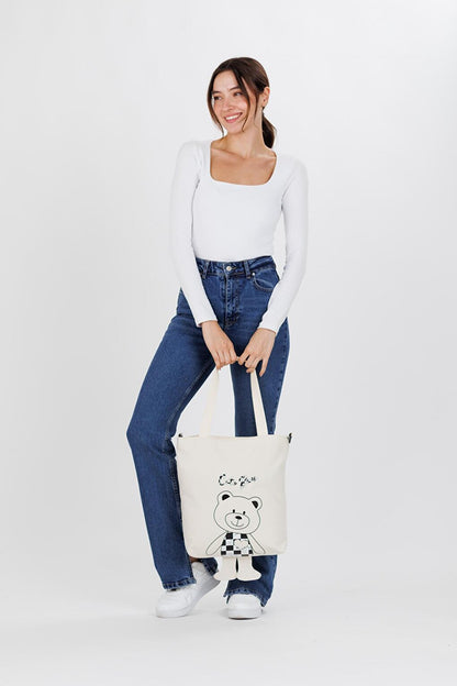 Footed Bear Shoulder Bag White