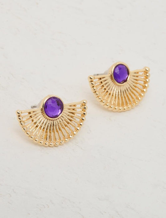 Purple Stone Figured Fan Earrings