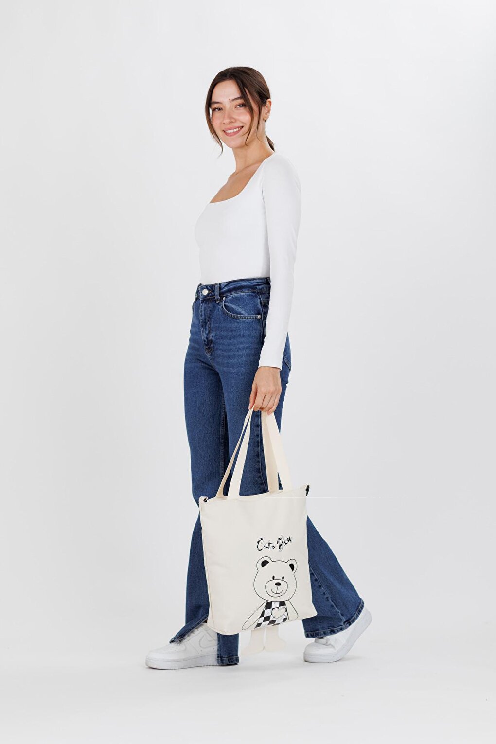 Footed Bear Shoulder Bag White