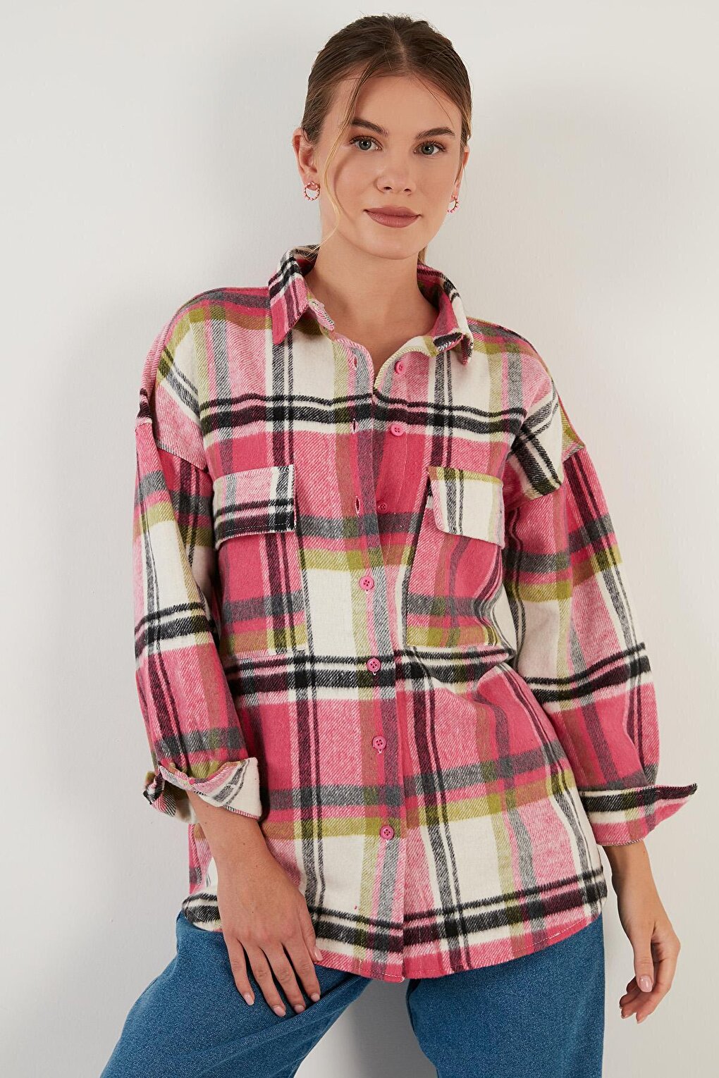 Plaid Oversize Double Pocket Winter Lumberjack Shirt 42190473