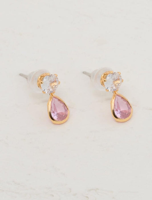 Stylish Earrings with Pink Drop Stone Figures