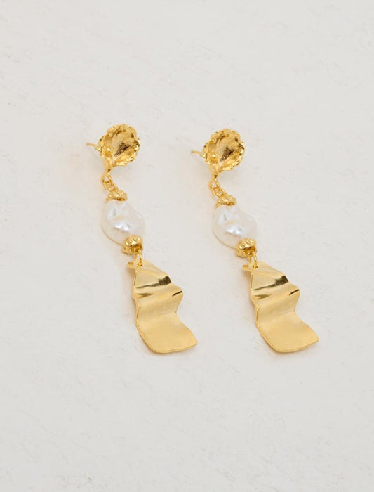 Stylish Earrings with Gold Dangle Pearl Figures