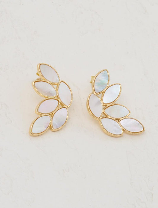 Natural Stone Earrings with White Wing Figures