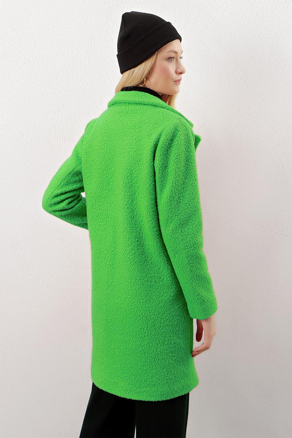 Green Single Button Lined Coat with Pockets