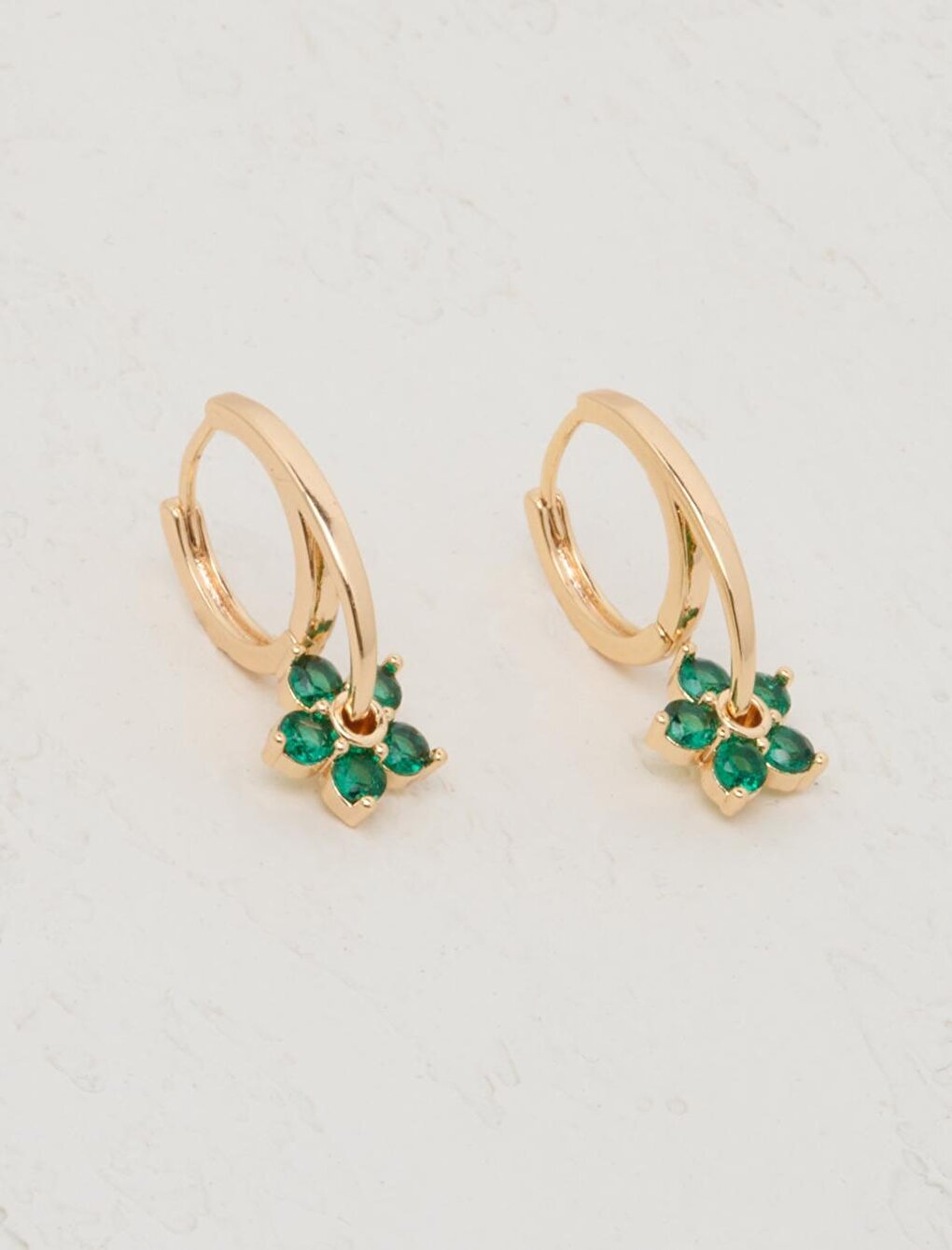 Green Flower Figured Clip Hoop Earrings