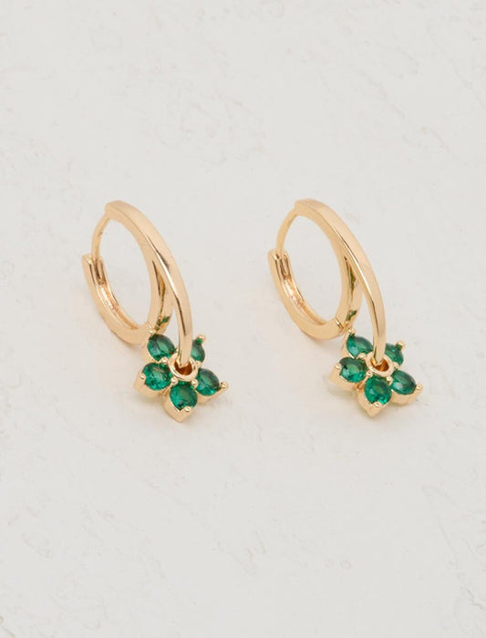 Green Flower Figured Clip Hoop Earrings