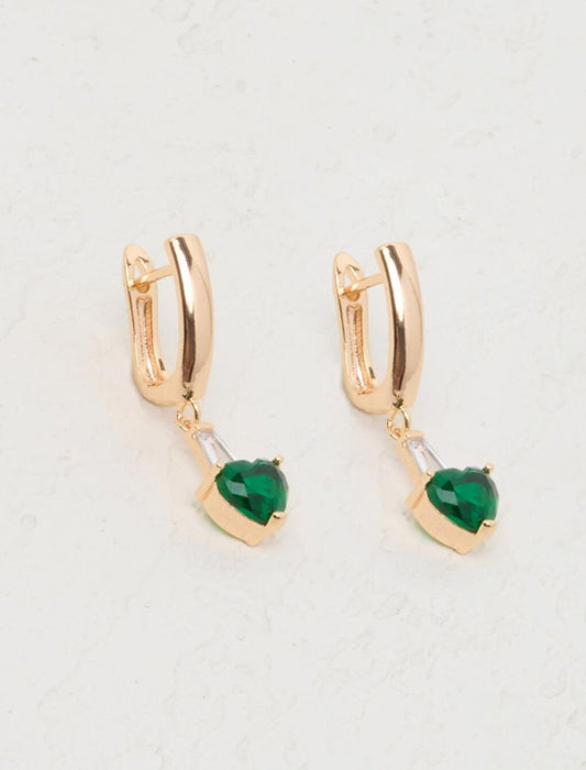 Green Dangle Heart Shaped Clip Earrings