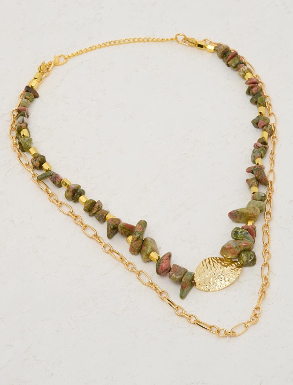 Green Natural Stone Chain Necklace