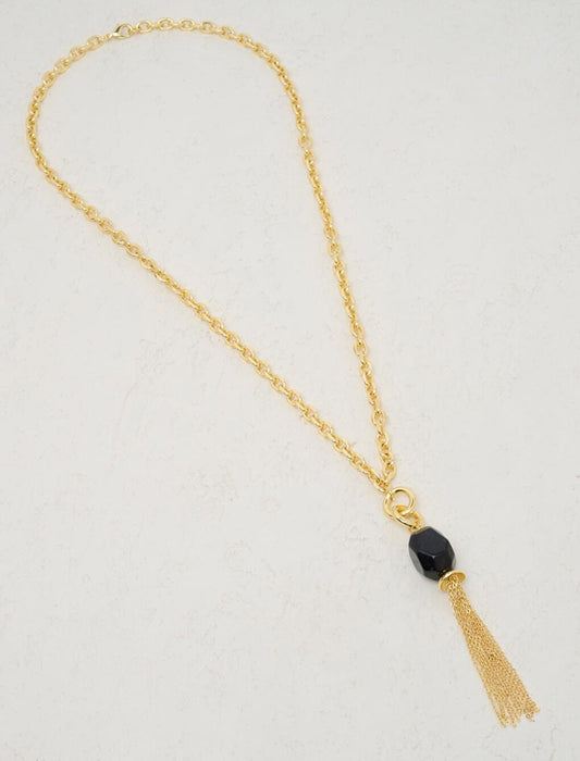 Black Figured Tasseled Natural Stone Necklace