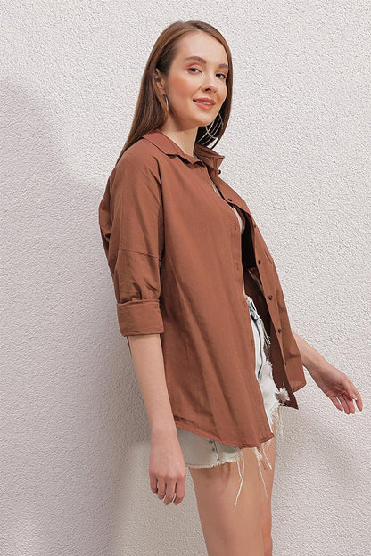 20141 Oversize Linen Shirt - Brown