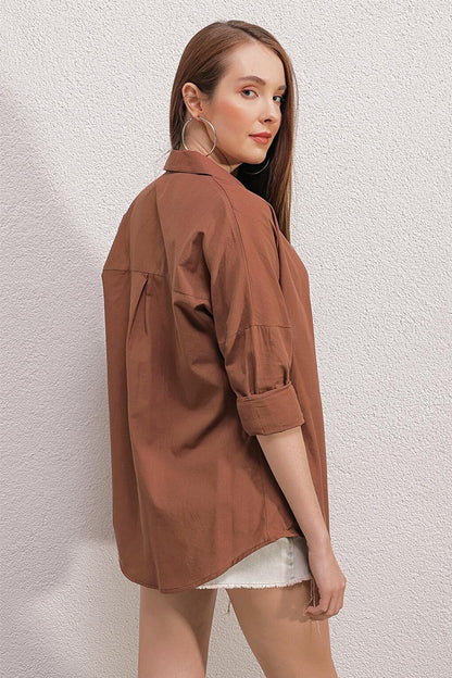 20141 Oversize Linen Shirt - Brown