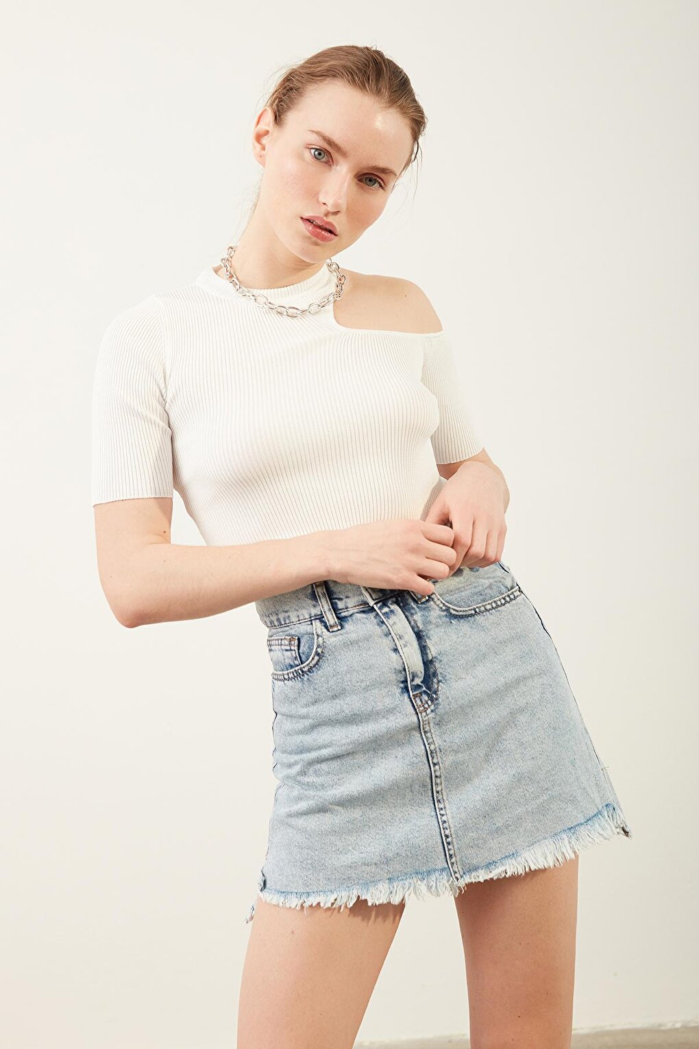 Tasseled Mini Jean Skirt