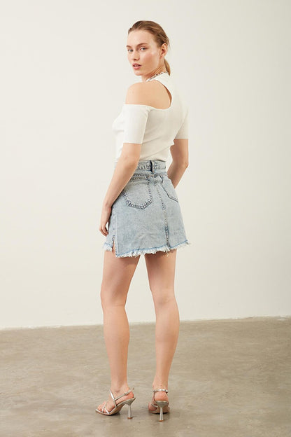 Tasseled Mini Jean Skirt