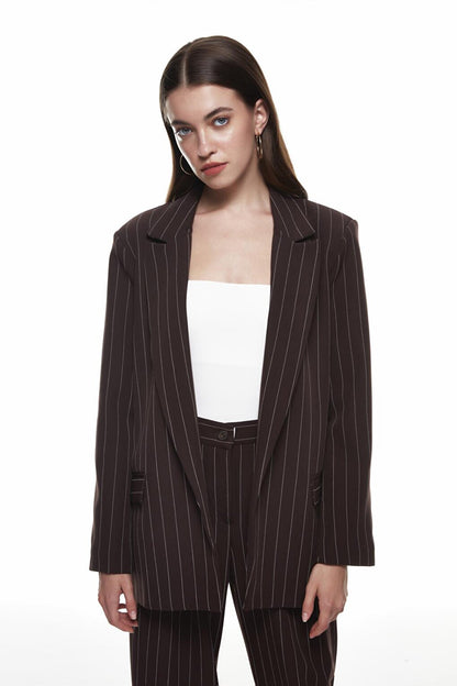 Stripe Detailed Blazer Jacket Brown