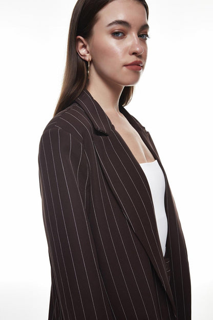 Stripe Detailed Blazer Jacket Brown