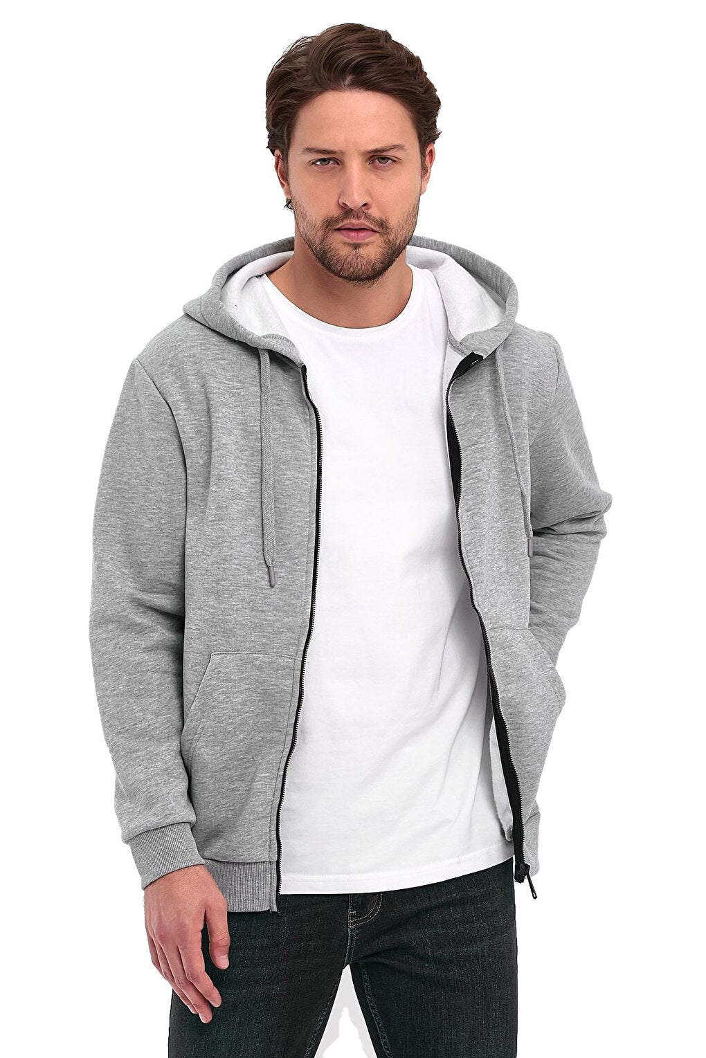 3 String Raised Zippered Hooded Men's Sweatshirt