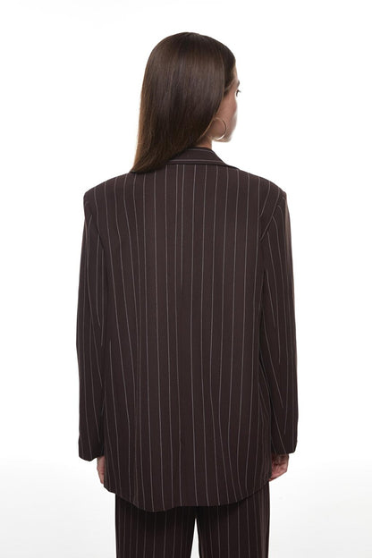 Stripe Detailed Blazer Jacket Brown