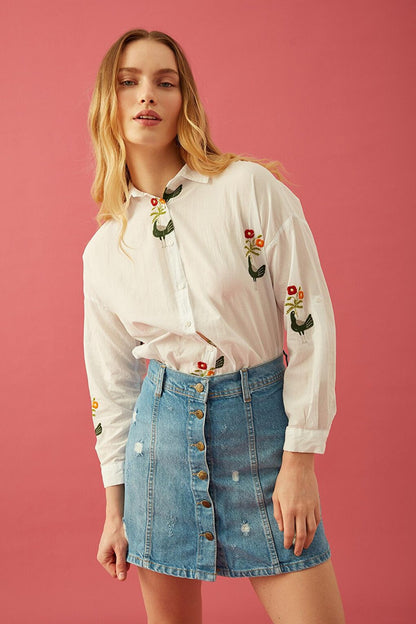 Floral Embroidery Detailed Shirt